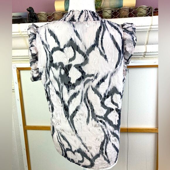 WHBM silk & velvet abstract print blouse w/high neck deep keyhole front💐 - Picture 2 of 13